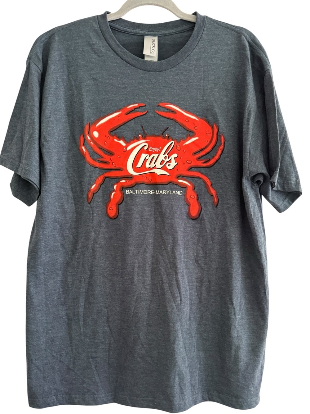 Enjoy Crabs Baltimore Graphic T‑Shirt - Gray with Red Crab Unisex Size Large